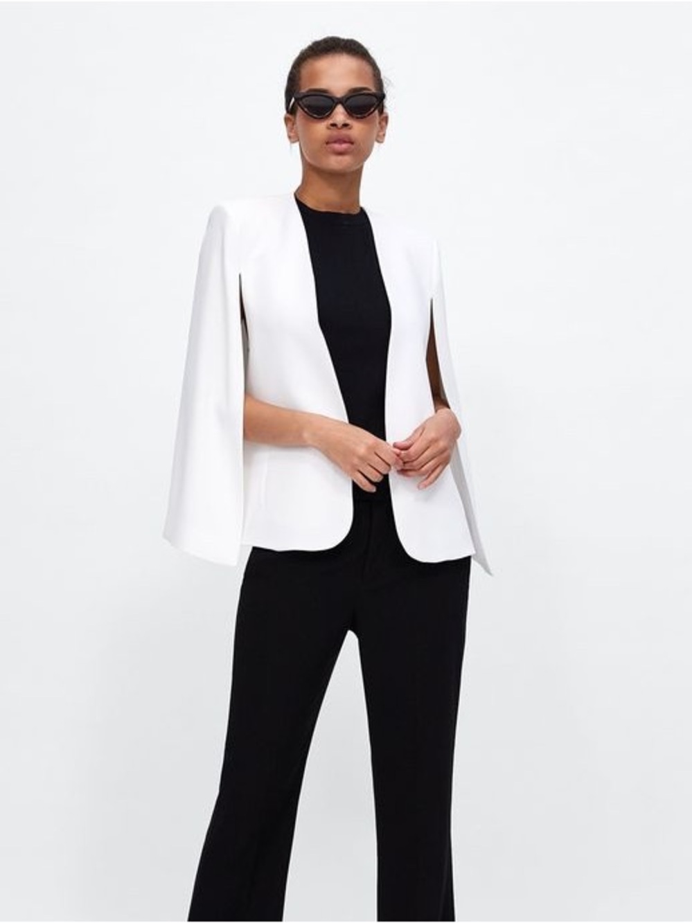 Zara White Cape Blazer - Open-Front Structured Cape Jacket